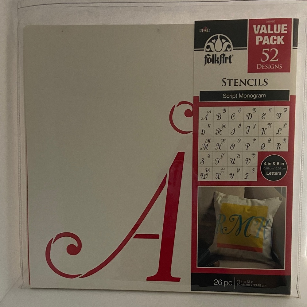 FolkArt Script Monogram Stencils Value Pack 52 Designs 4” & 6” Letters